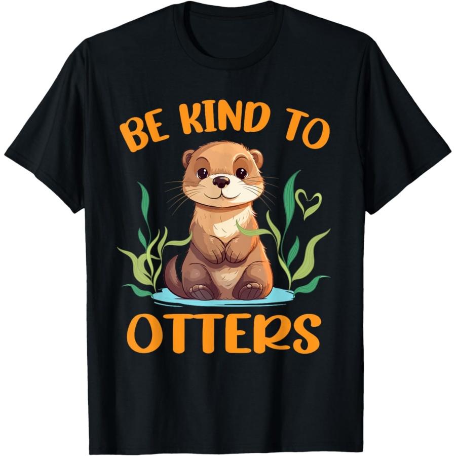Otter Pun Be Kind To Otters Funny Kids Men Women Boy T-Shirt S чёрный