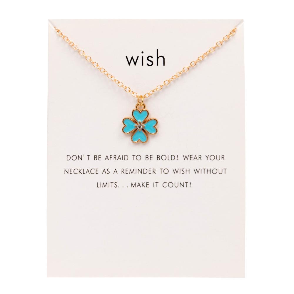 Inlaid Zircon Lucky Clover Pendant Card Necklace Jewelry Bring Greeting Cards and Gifts