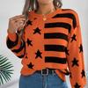 Women's Casual Star Striped  Long Sleeve Pullover Sweater