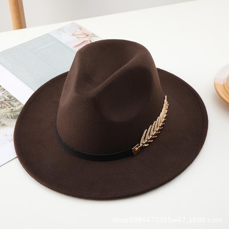 Autumn and winter new woolen top hat men's jazz hat retro black woolen jazz hat flat-brimmed big eaves hat