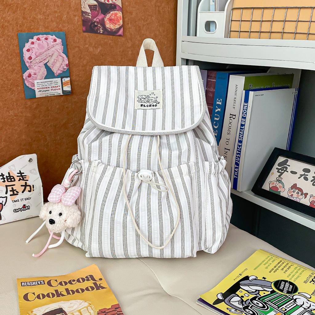Schoolbag simple small fresh striped backpack women's 1011 new trendy fashion student schoolbag commuter mini backpack