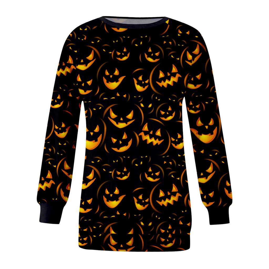 Women Fashion Halloween Printed Long Sleeve  Stitching Sweatshirt Top