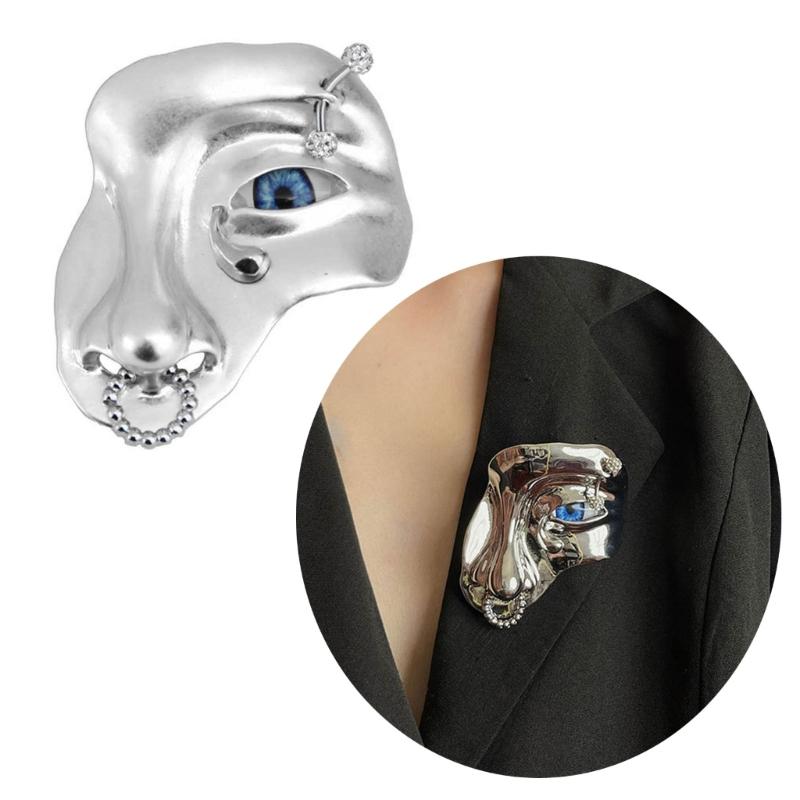 Exaggerated Vintage Half Face Brooch Alloy Pin Fashion Coat Brooch Lapel Pin Orcs Mask Brooch Clothing Pin Jewelry