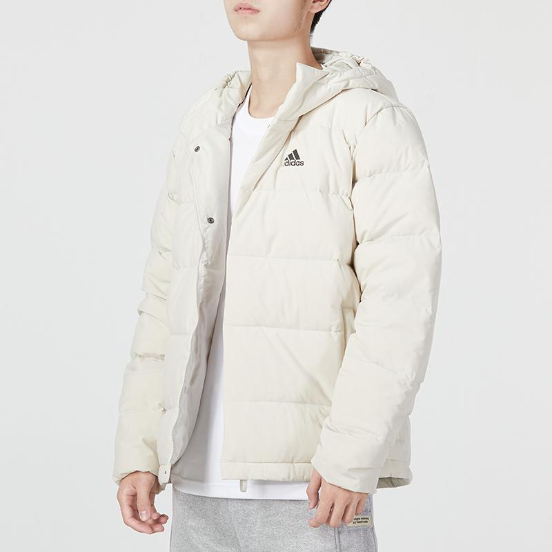 Adidas Einfarbige Daunenjacke mit Kapuze und Logo-Print für Herren Oberbekleidung Weiß HG4886