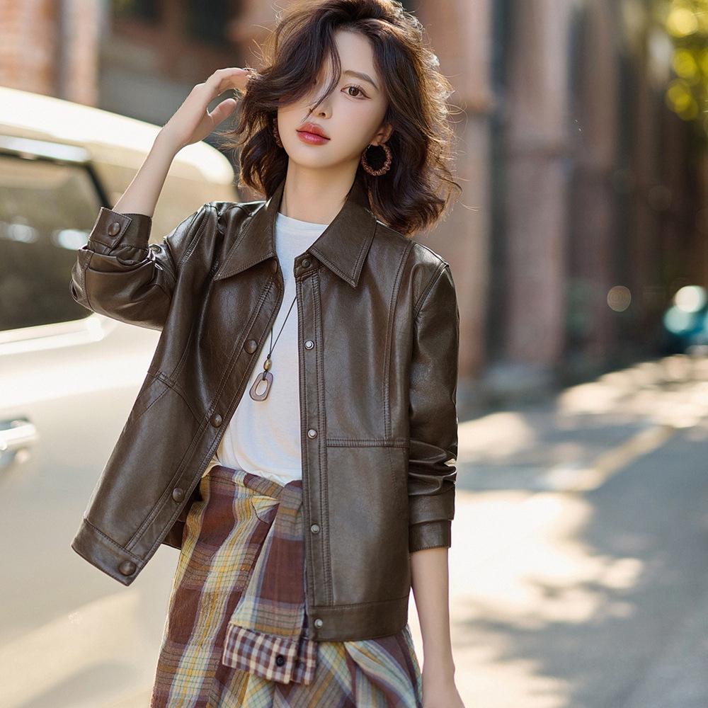 2025 Autumn/Winter Korean Style Genuine Sheepskin Jacket with Turn-Down Collar - Casual, Loose, and Versatile