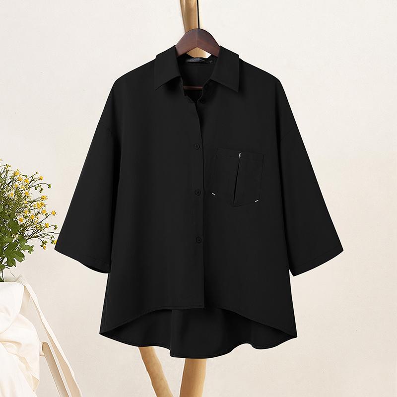 ZANZEA Dame Casual Nedslått Krage Løs 3/4 Ermet Bluse