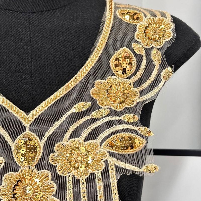 Perlenbesetzte Pailletten Aufnäher für Hochzeitskleid Abendkleid Gestickte Perlen Pailletten Aufnäher Applikation