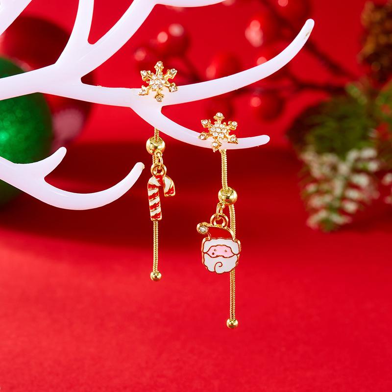 Asymmetric Moving Santa Claus Christmas Tree Drop Earrings For Women Zircon Star Snowman Bell Long Tassel Earring Party Jewerly