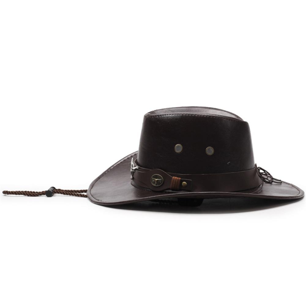 Solid Color Western Cowboy Hats Faux Leather Jazz Cap Casual Cowgirl Cap  Unisex