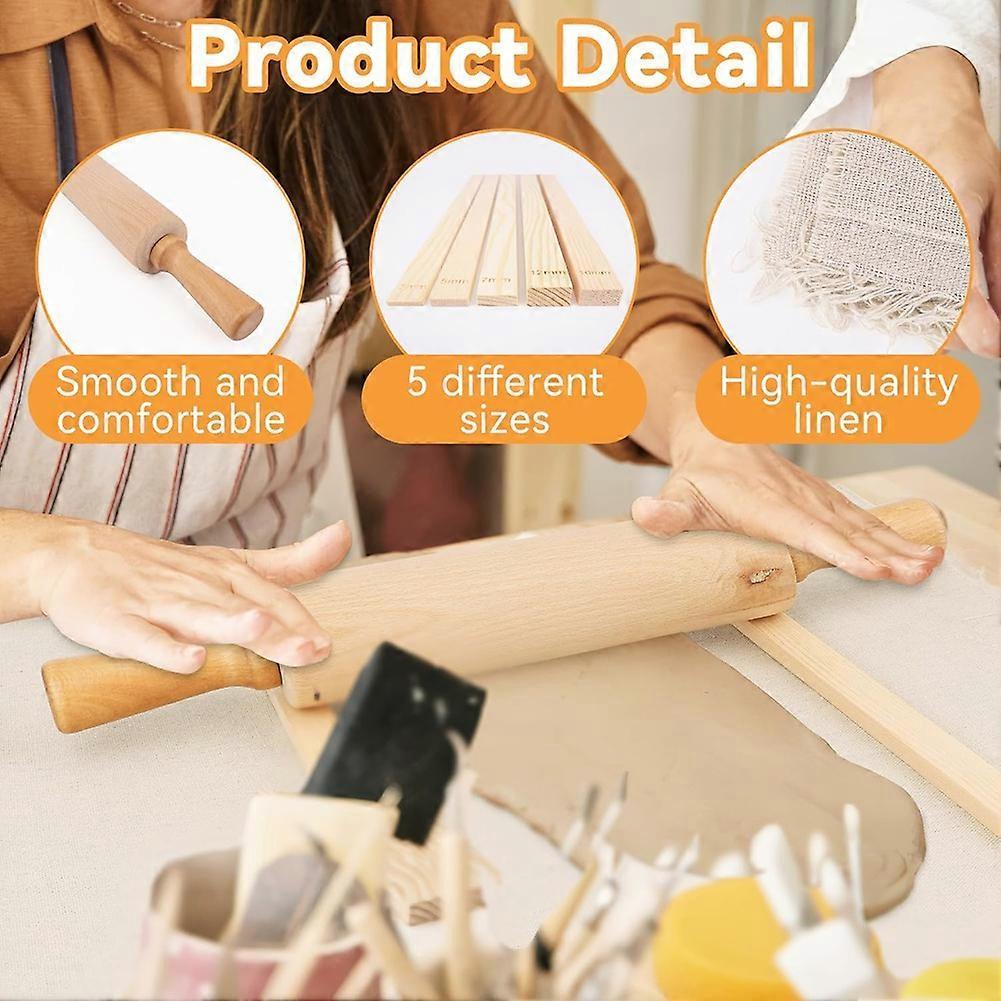 20Pcs Pottery Teaching Kit,with Rolling Pin,Pottery Teaching Rolling Mud Sticks,Clay Sculpting Tool