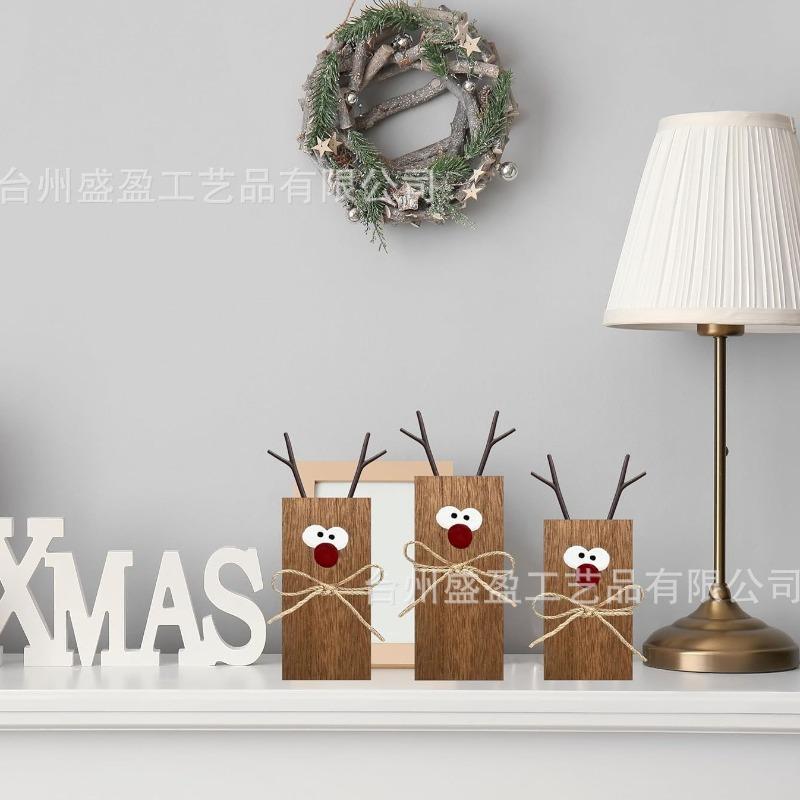 Christmas Elk-shaped Wooden Block Ornaments, Creative Christmas Holiday Party Decorations, Photo Props, Wooden Crafts