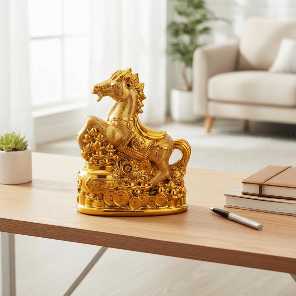 Traditionelle Glücksgeld-Barren Statuen Gold Feng Shui Wohlstandssymbol Tierkreis Pferd Sparschwein Geschenk