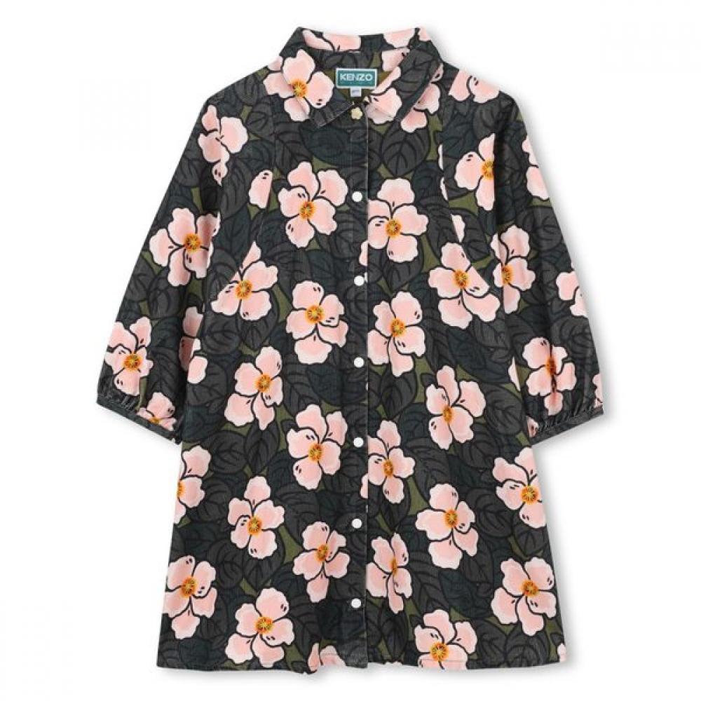 Kenzo Kids Floral Archive Dress  25f W Z256ago412 Grey/12Age_150CM