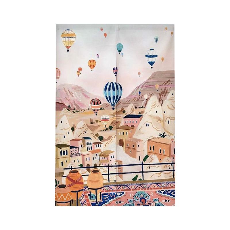 Ручная Роспись Кухонная Занавеска на Дверь Спальня Тканевая Занавеска Занавеска-Перегородка Простая Занавеска Занавеска для Шкафа Блокирующая Занавеска Без Сверления 2pcs*70x120cm-180g