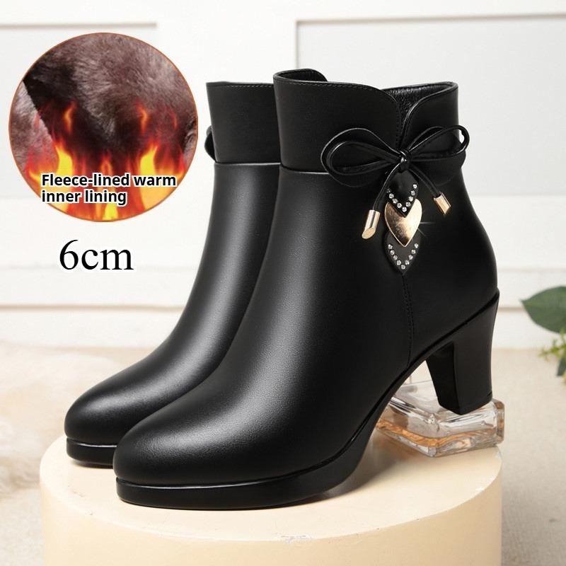 High-heeled Ankle Boots, Autumn and Winter Women's Leather Shoes, Fashion Boots, Cotton Boots