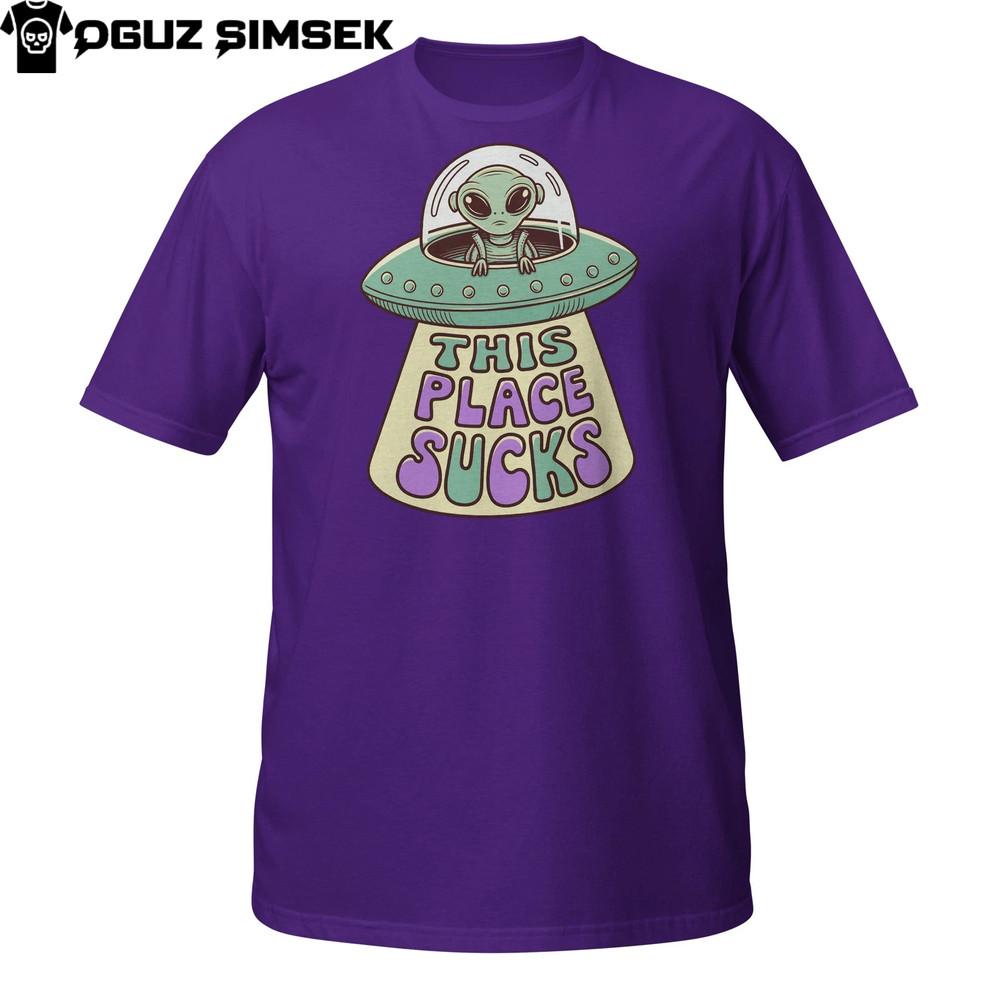 

Retro Alien T-Shirt – UFO Beaming Sad Message with Vintage Pastel Humor L
