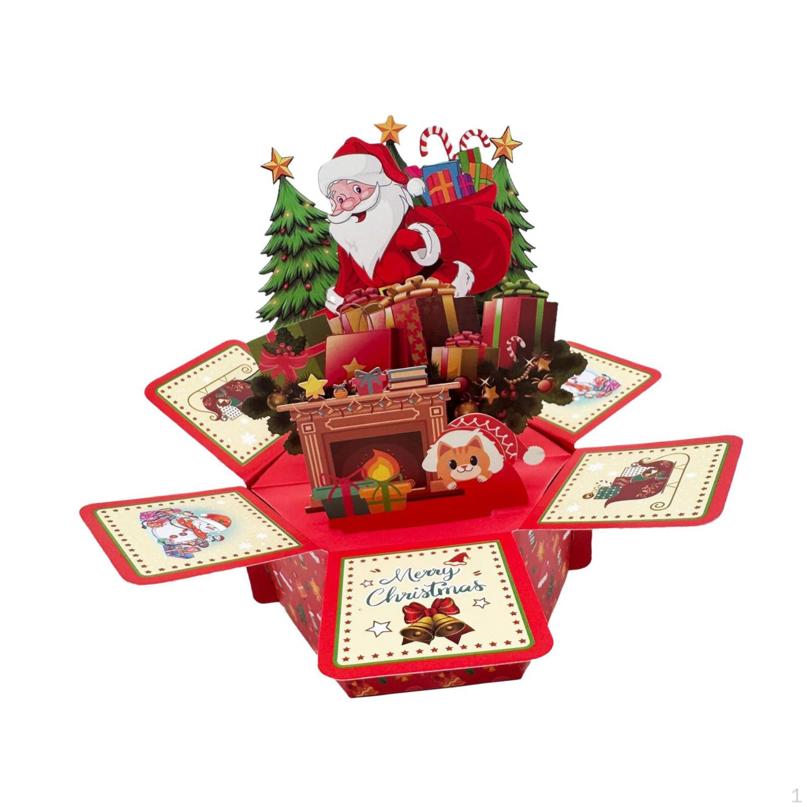 

3D Christmas Card Popup Greeting Present Santa Claus Theme Festive Decoration for