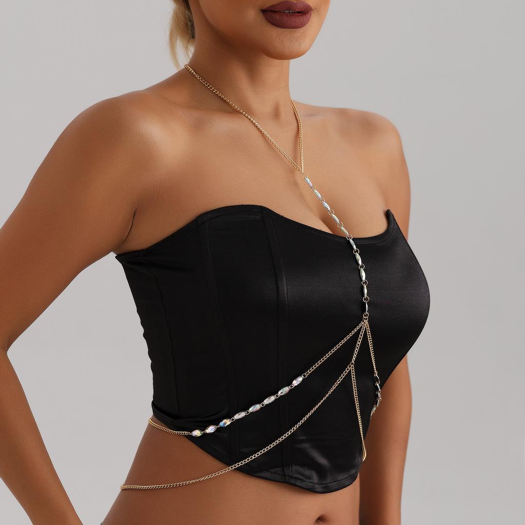 European and American jewelry, fashion metal cross thin chain, sexy waist chain, chest chain for women, bikini hottie body chain.