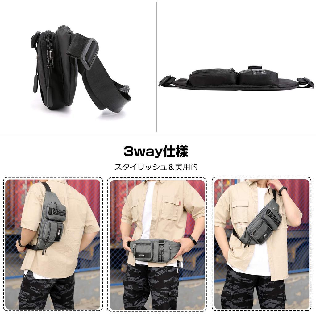 FANDARE Waist Large Outdoor Shoulder Crossbody Hip Bag for and Gray Nylon Men's Bag, Waterproof, Anti-theft, Capacity, Bag, Bag, Running, Cycling,