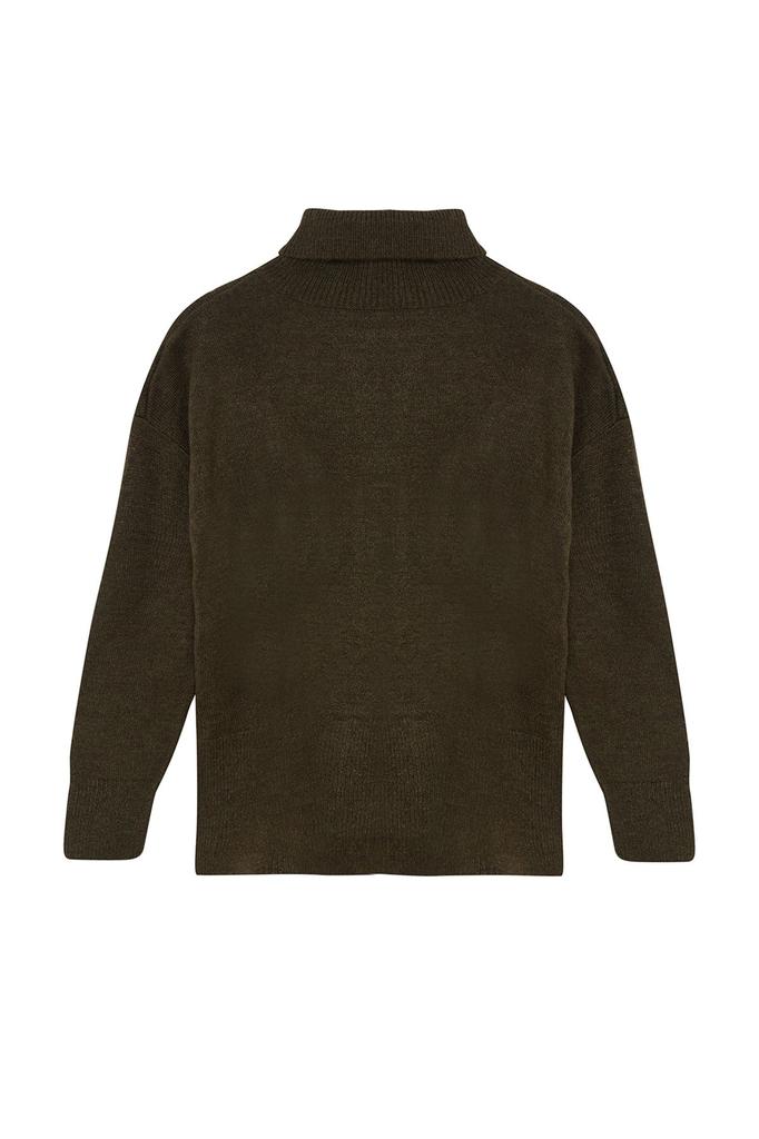 Women's Fashionable Stylish Sweater Khaki Soft Textured Wide Fit Knitwear Sweater