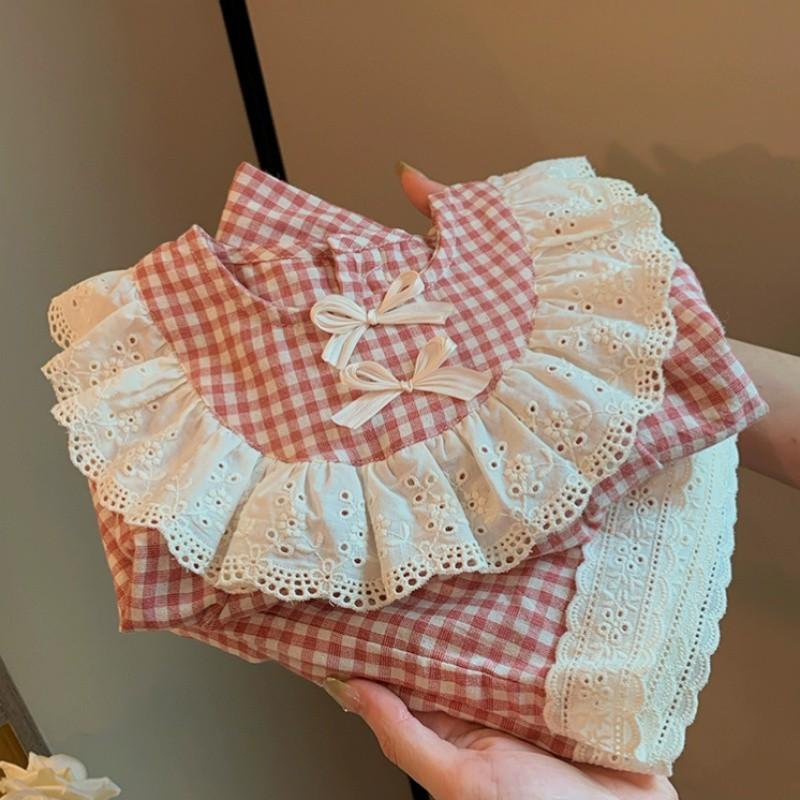 Cute Pink Summer Set For Girls Featuring Stylish Plaid Dress And Lace Trim Top For Ages Eight And Up