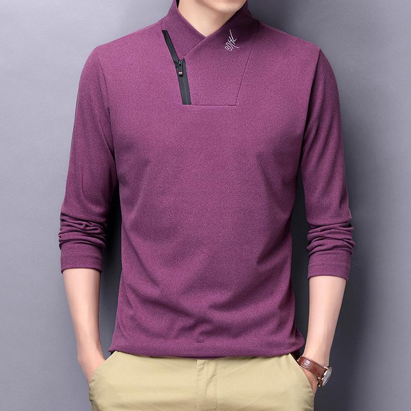 Футболка с длинными рукавами из двухстороннего бархата с диагональной молнией на весну — фото 4