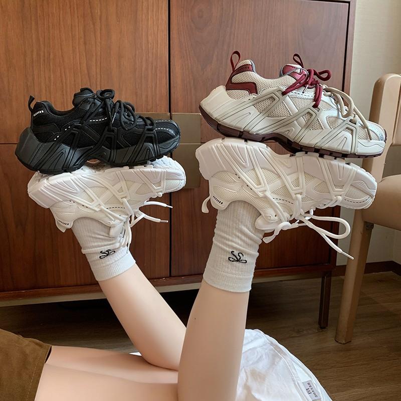 2024 Mode Dad Shoes Atmungsaktiv Neu Dicke Sohle Bequeme Sneaker Schnürschuhe Freizeitschuhe Damen Outdoor-Sneaker Frühling Herbst