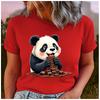 Unisex 100% Polyester Summer Top Happily holding the chocolate panda Print Loose round Neck Short Sleeve Fashion for Lovers