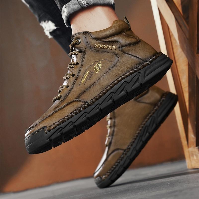 Herren High-Top Casual Sneaker Handgefertigte Lederschuhe Übergröße 39-48 Frühling & Herbst