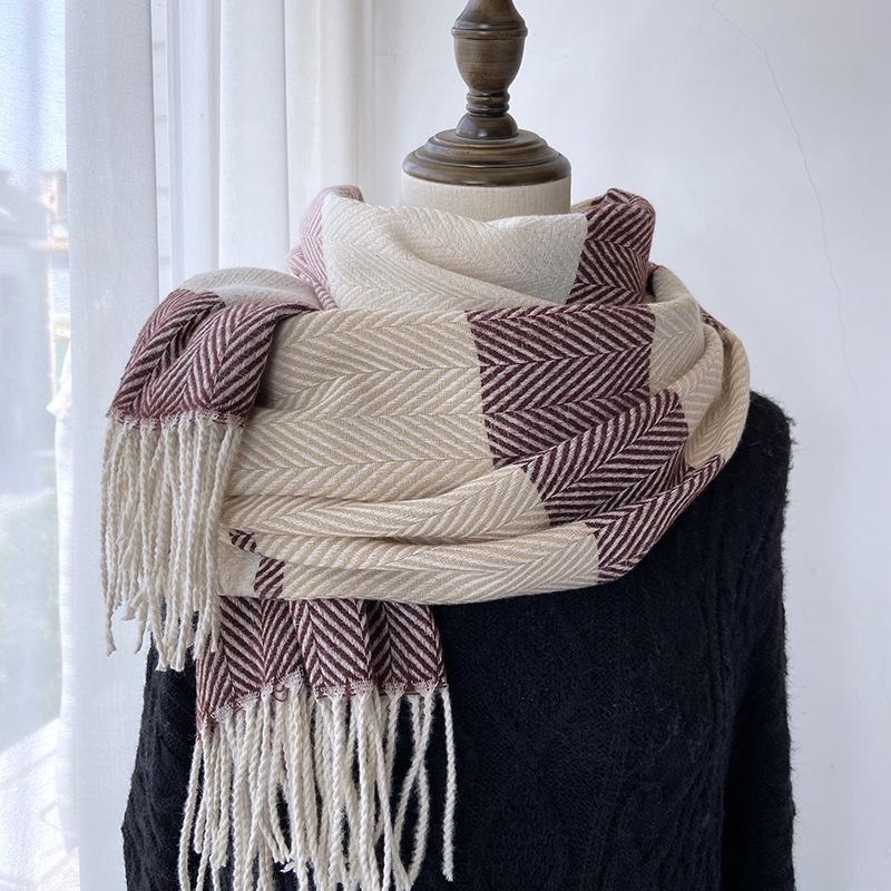 

Женский элегантный академический шарф в диагональную полоску - Мягкий клетчатый зимний платок-шаль, Ветрозащитный и теплый, Разноцветные варианты для повседневного выхода 65-180cm