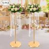 10 Pcs 27.5inch Tall Crystal Look Flower Stands, Elegant Gold Metal Table Centerpieces for Weddings & Party Decor, Bulk Vase Set