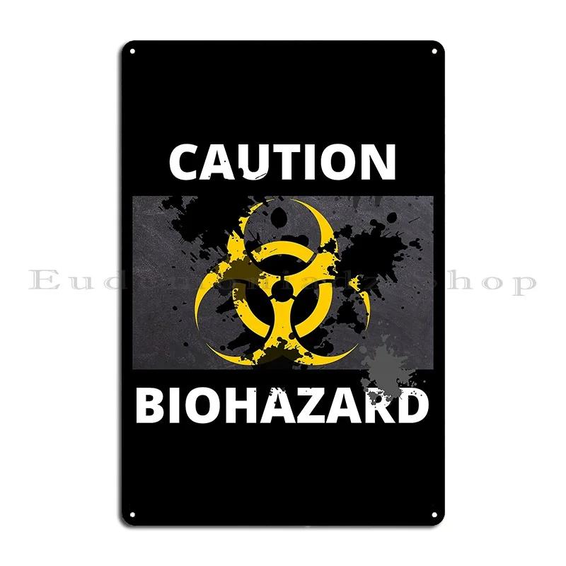 Attention Caution Biohazard Smeared Metal Sign Wall Mural Cave Printing Cinema Rusty Tin Sign Poster