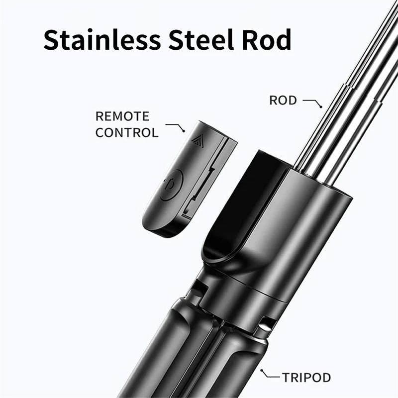 Wireless Bluetooth Selfie Stick Tripod Stand With Light Extendable For iPhone Mobile Phone Live Streaming Remote Control