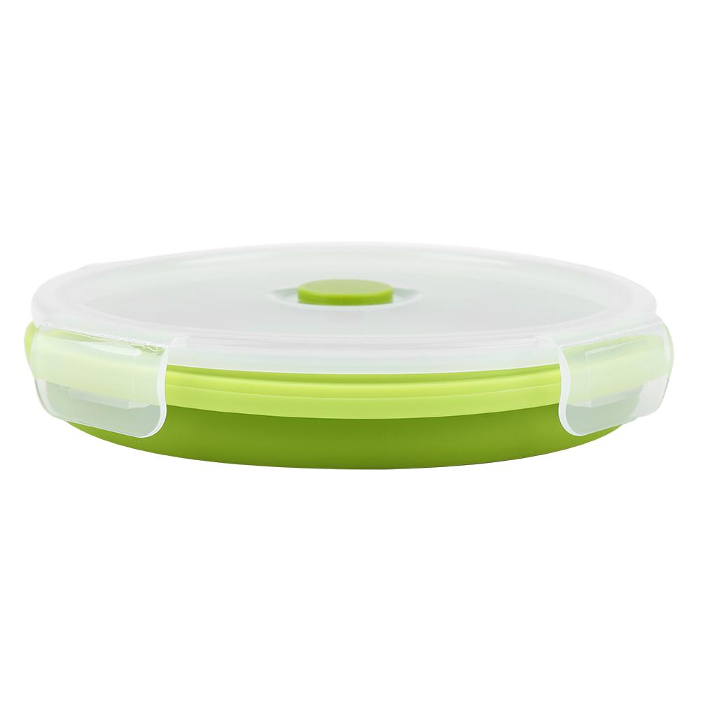 800ml Round Silicone Bento Box Collapsible Lunch Box Microwave Food Container (Light Green)