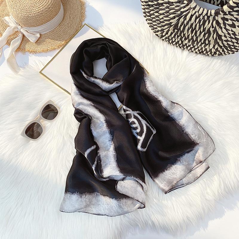 Silky  Scarf Color Contrast Satin Scarf Flower Printed Sunscreen Mid-length Scarf