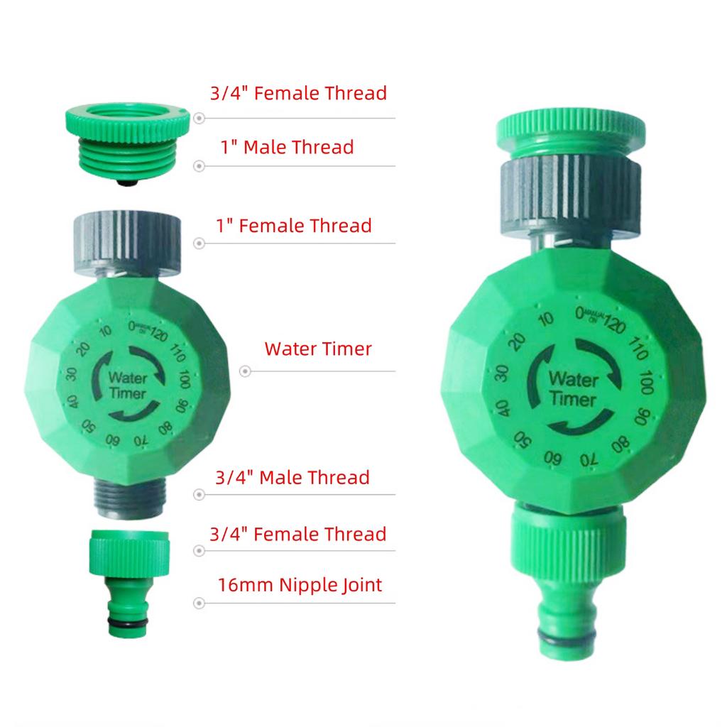 3/4" Female Thread To 16mm Nipple Joint Mechanical Water Timer Automatic Two-Hours Pointer Garden Irrigation Water Controller
