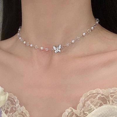 Perlen Kristall Schmetterling Halskette Damen Sommer Leichter Luxus Nischen Design Sinn Premium Schlüsselbein Kette Choker Halskette Halskette