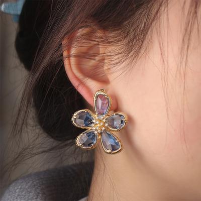 Luxury Crystal Flower Stud Earrings Gorgeous Rhinestone Earrings  Jewelry Gift