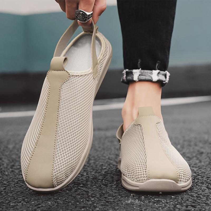Men's Sandals Summer Hollow Men Shoes Breathable Mens Slip-On Beach Shoes Soft Sole Lazy Mesh Shoes Man Casual Sport Sandal