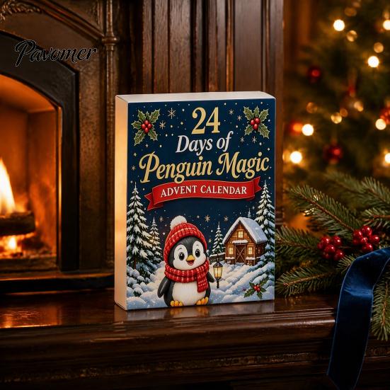 24 Days Countdown Calendar Guinea Pig Advent Calendar, 24Pcs Acrylic 2D Ornament Set with Penguin Shaped Christmas Decorations Outfits, Tree