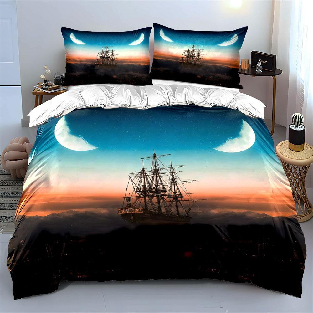 Vintage Ship Art Decor Set Soft Comfortable Duvet Cover Bedding Set Included 1*Duvet Cover & 2*Pillowcases, Gift
