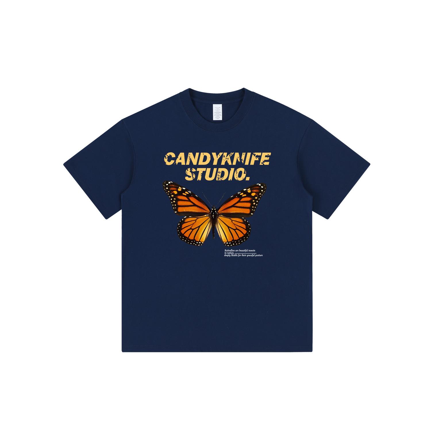 

Butterfly Pattern Unisex Heavyweight Cotton T-Shirt S темно-синий