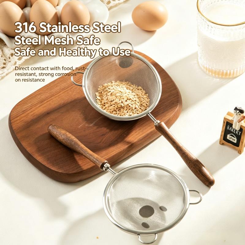 Fine Filter Strainer 304 Stainless Steel Wooden Handle Complementary Food Soybean Milk Filter Residue Spoon