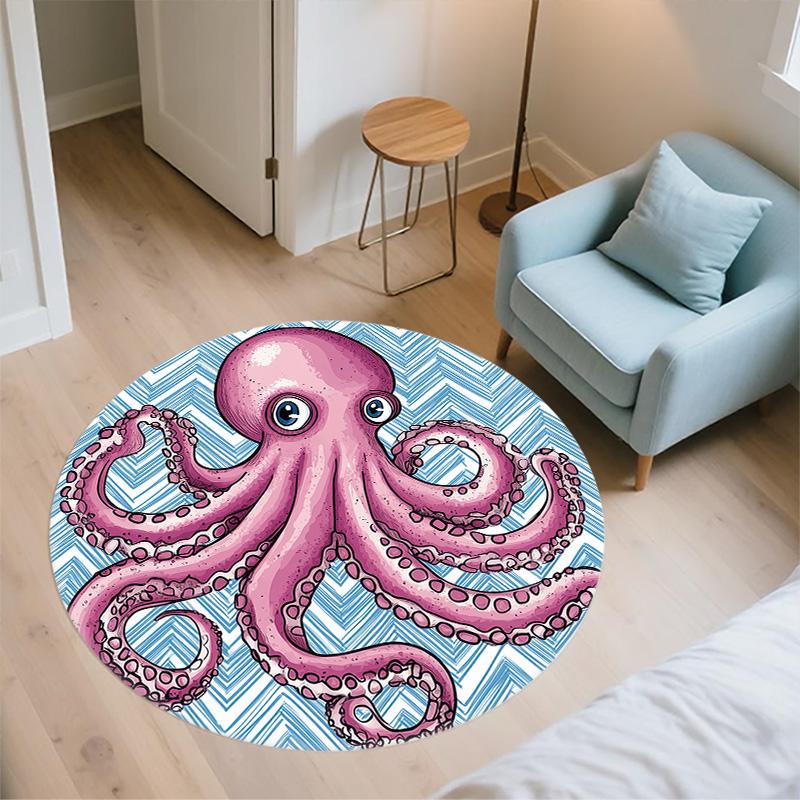 Aquarell-Oktopus,Runder Teppich,Teppich für Wohnzimmer Schlafzimmer Sofa Spielzimmer Dekor,Rutschfeste Fußmatte