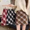 Women's 2025 Retro High-Waist Wool Blend Plaid Mini Skirt - Petite Bodycon A-Line for Autumn/Winter