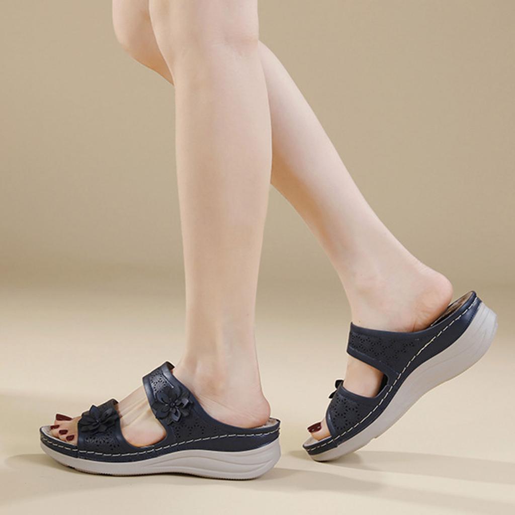 Blumen Sandalen für Damen Bequeme Keilabsatz Slides Sommer Elegante Slip-On Sandalen Lässige Plateau Laufschuhe Sandalias Femininas