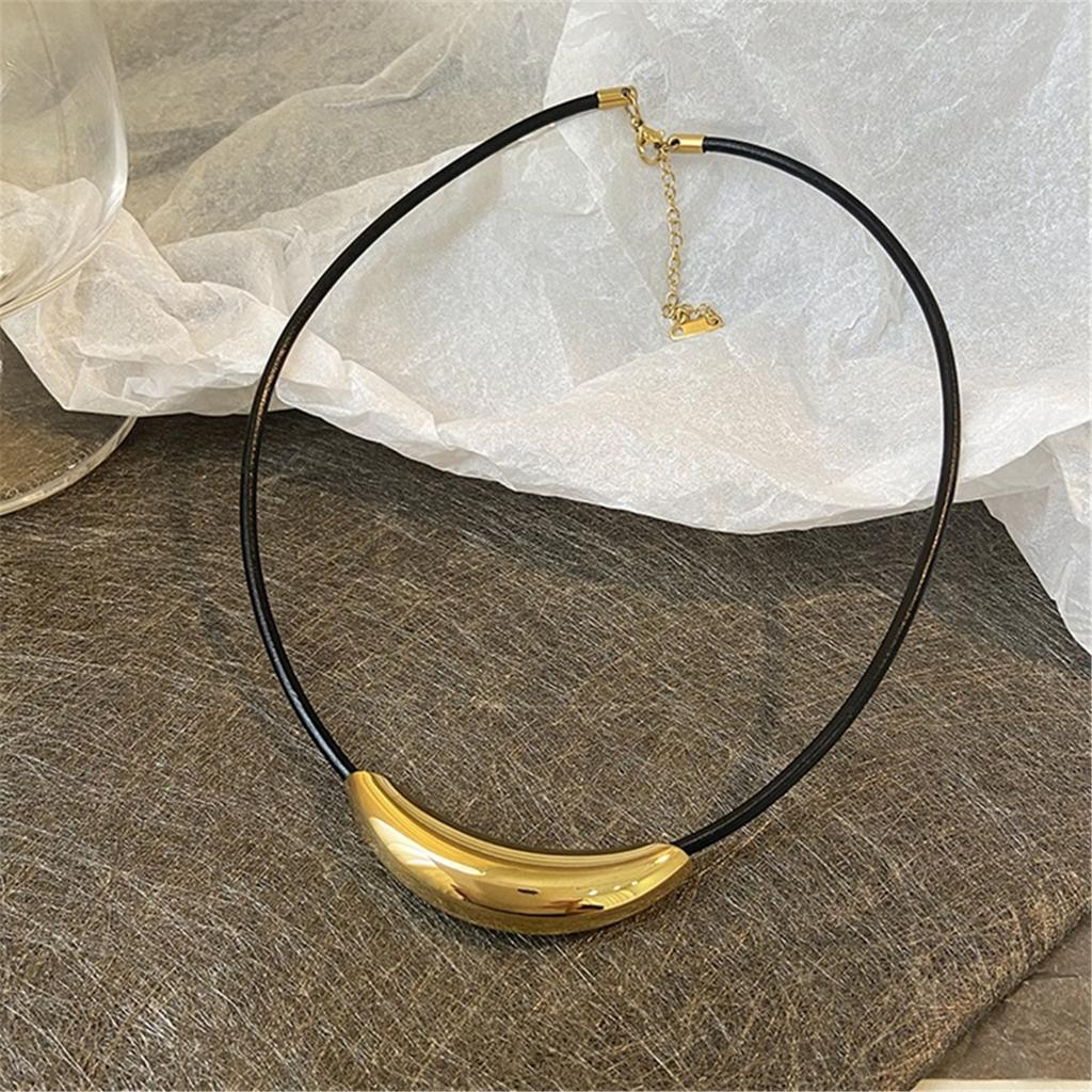 Elegant Titanium Steel Necklace Women Jewelry Adjustable Leather Cord Necklace Perfect for Daily Wear and Any Occasion