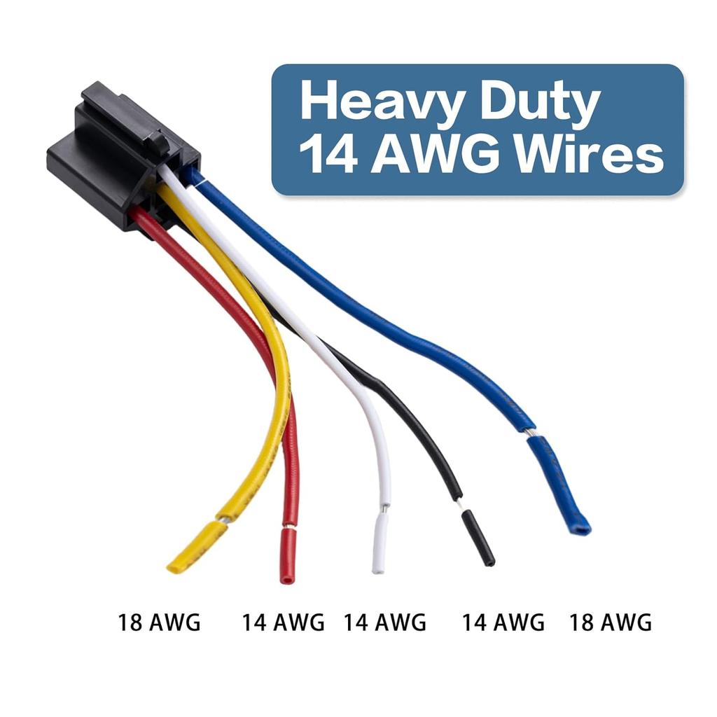 20-Pack - Compatible with  Style 12V DC 5-PIN SPDT Interlocking Relay Socket Harness Base with Wires