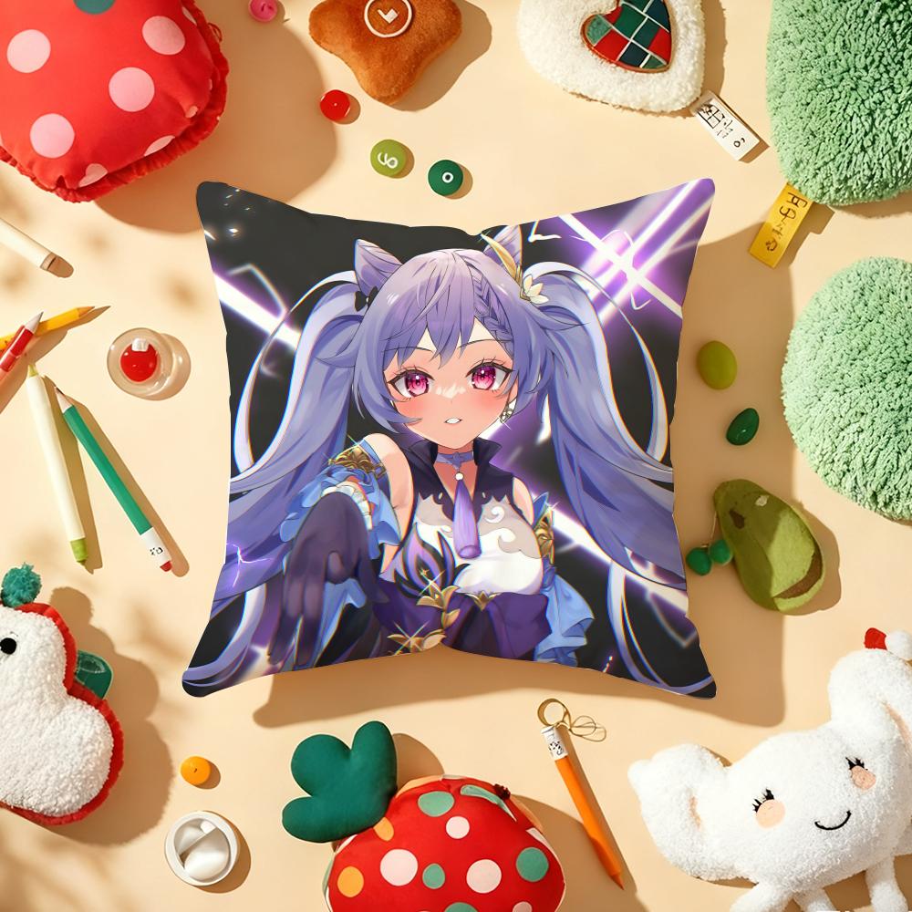 Mona G-Genshin I-Impact Pillow Case Plush Fabric Soft Double-Sided Printed Sofa Warm Winter Home Gift Cushion Cover
