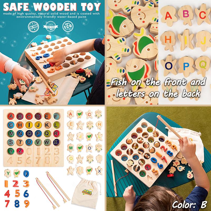 Toys Toys Wooden Montessori Magnetic Fishing Learning Alphanumeric Colors Matching Sorting Interactive Game Early Education Kids